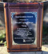 Solid Walnut Plaque with Black and Gold Plate