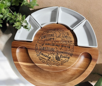 Round Acacia Wood Cheese Board with 4 Utensils