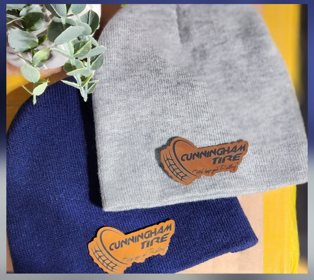 cunningham tire patches on beanies