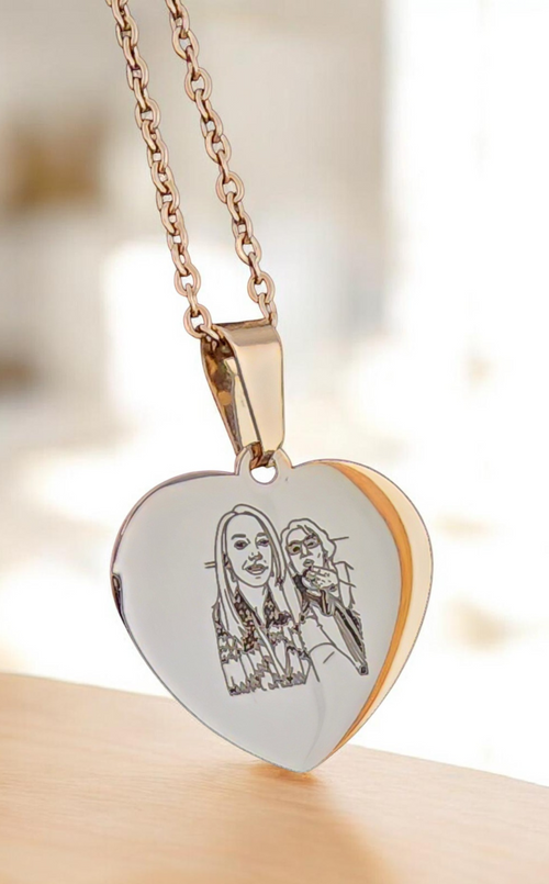 engraved gold heart shaped necklace