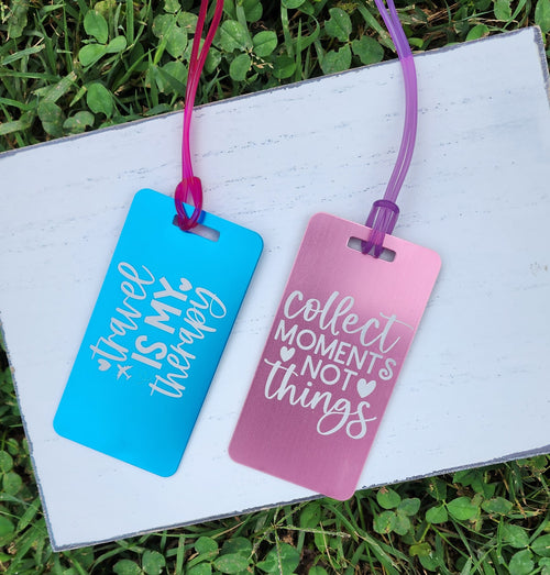 custom blue and pink luggage tags